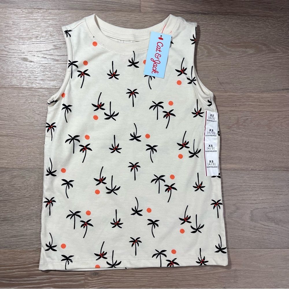 Cat & Jack Kids Palm Tree Tank Top Cream and Black XS 4/5